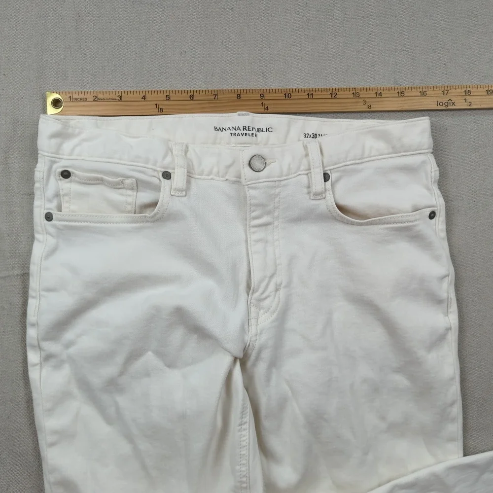 Banana Republic Mens 32x30 White Pants Traveler Slim Fit Golf Stretch Casual
